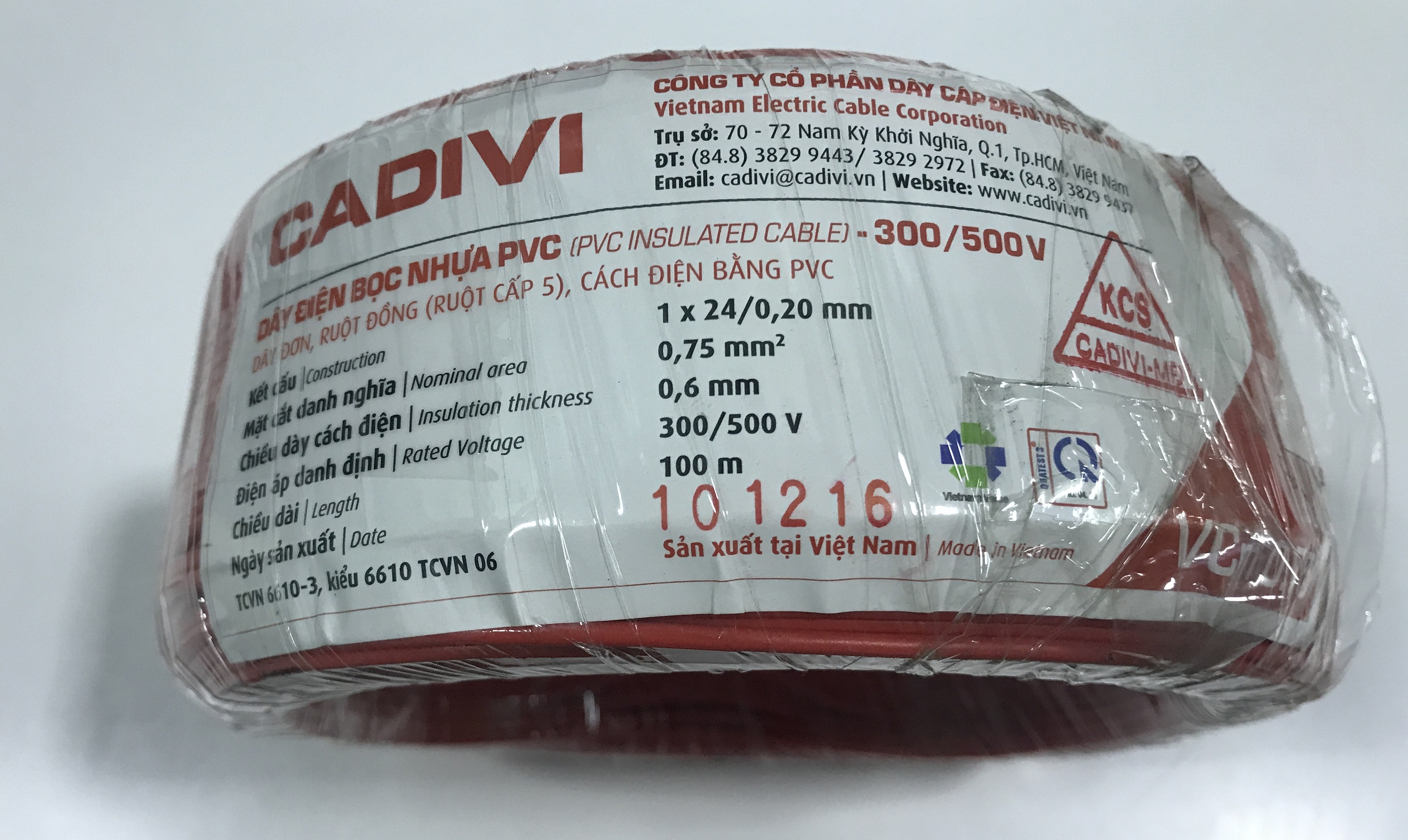 Dây điện đơn mềm ruột đồng bọc nhựa PVC VCm 0.75 màu đỏ , giá tính theo mét