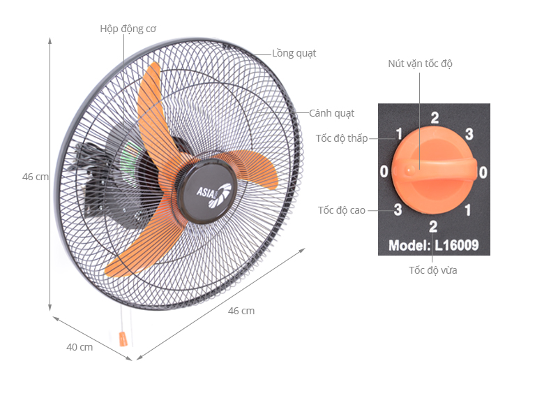 Quạt treo tường ASIA L16009