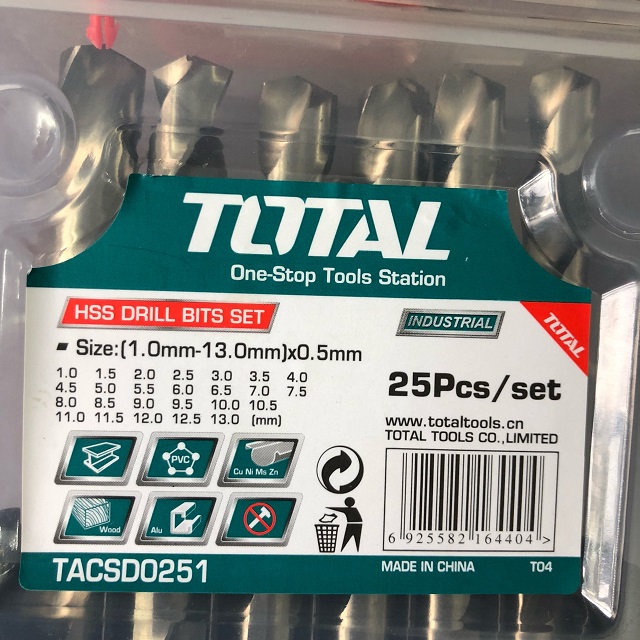 Bộ mũi khoan kim loại HSS22 Total Oil TACSD0251