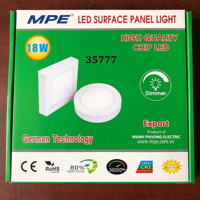 Đèn led panel ốp trần nổi, tròn 12W MPE SRPL-18T, ánh sáng trắng, kích thước Ø217×35mm, đóng gói 1 cái/hộp, 20 cái/thùng