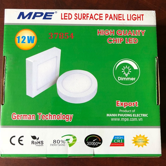 Đèn Led panel ốp trần nối vuông 12W MPE SSPL-12T, ánh sáng trắng, kích thước 170×170x 35mm, đóng gói 1 cái/hộp, 30 cái/thùng