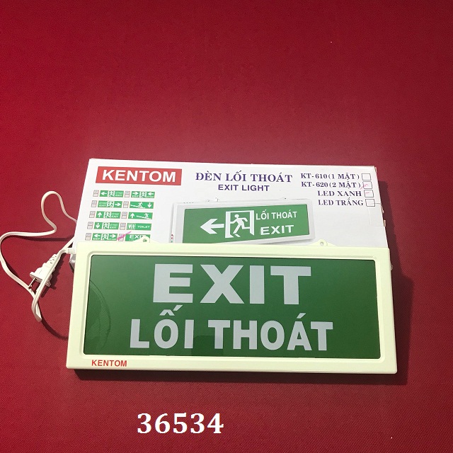  Đèn exit thoát hiểm 2 mặt Kentom KT-620, kích thước ( 39.7 * 18.4 * 3cm)