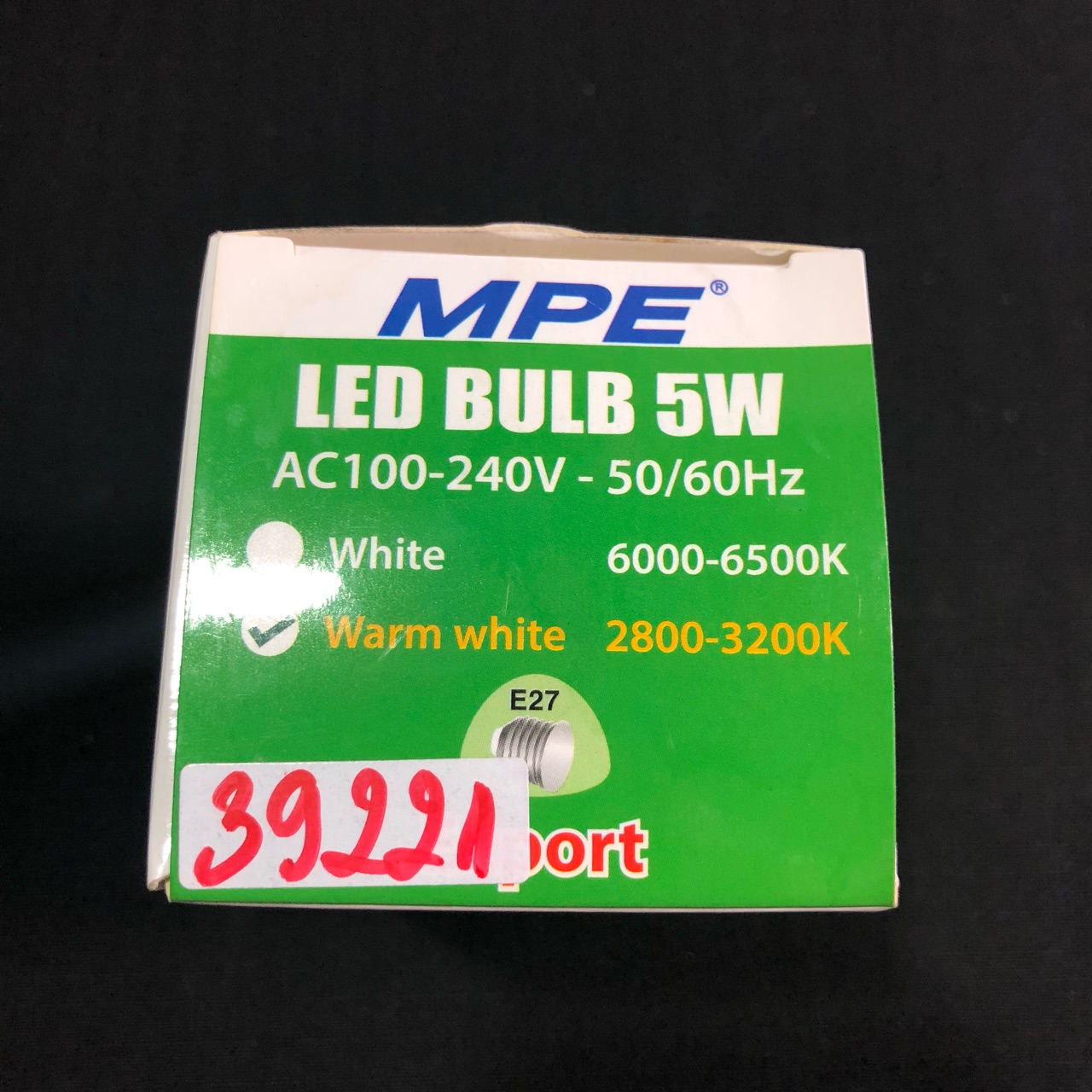 Đèn led bulb 5w ánh sáng vàng, kích thước Φ50mm x 95mm MPE LBL-5V