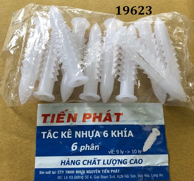  Tắc kê nhựa đóng tường 6 khía 5F VHARDWARE, túi 10 con