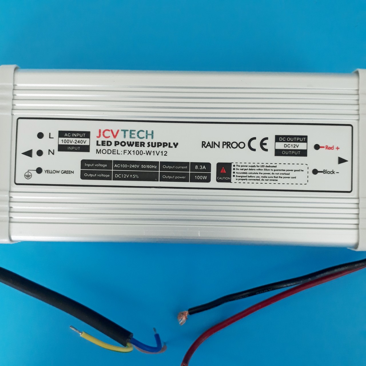 Nguồn cho led dây 100W, Input 220VAC, Output 12VDC, JCVTECH FX100-W1V12