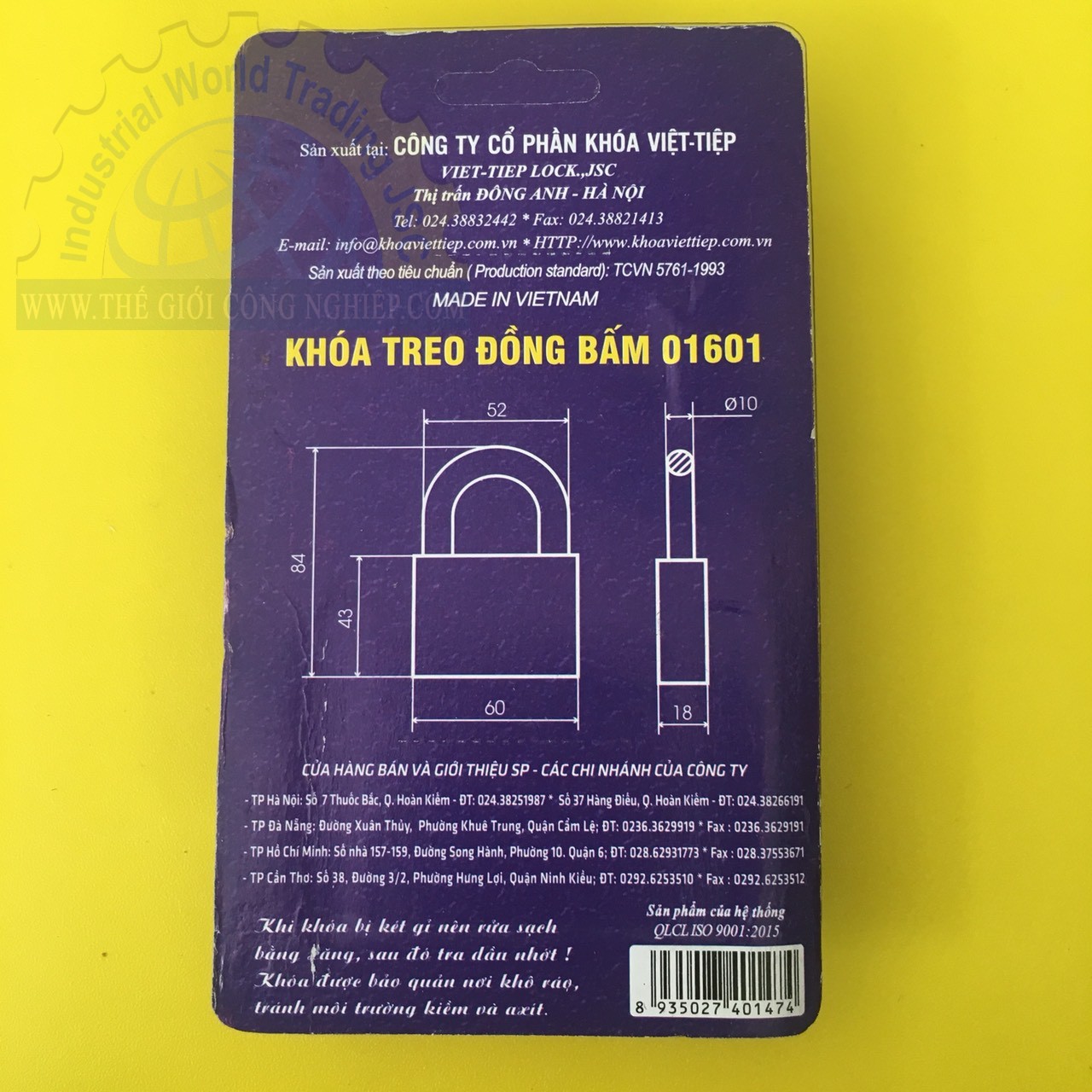 Khóa treo đồng bấm Việt Tiệp 01601