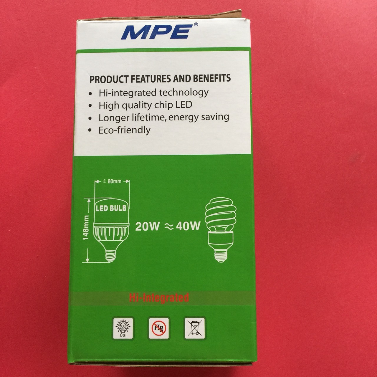 Bóng đèn Led Buld trụ nhôm 20W MPE LBD-20V ánh sáng vàng