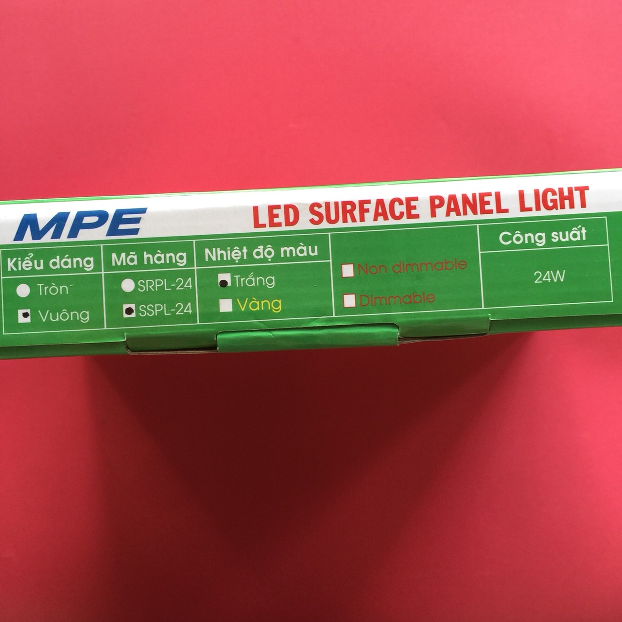 Đèn led panel ốp trần nổi vuông 24W MPE SSPL-24T, ánh sáng trắng, kích thước 300*300*25mm, đóng gói 1 cái/hộp, 10 cái/thùng