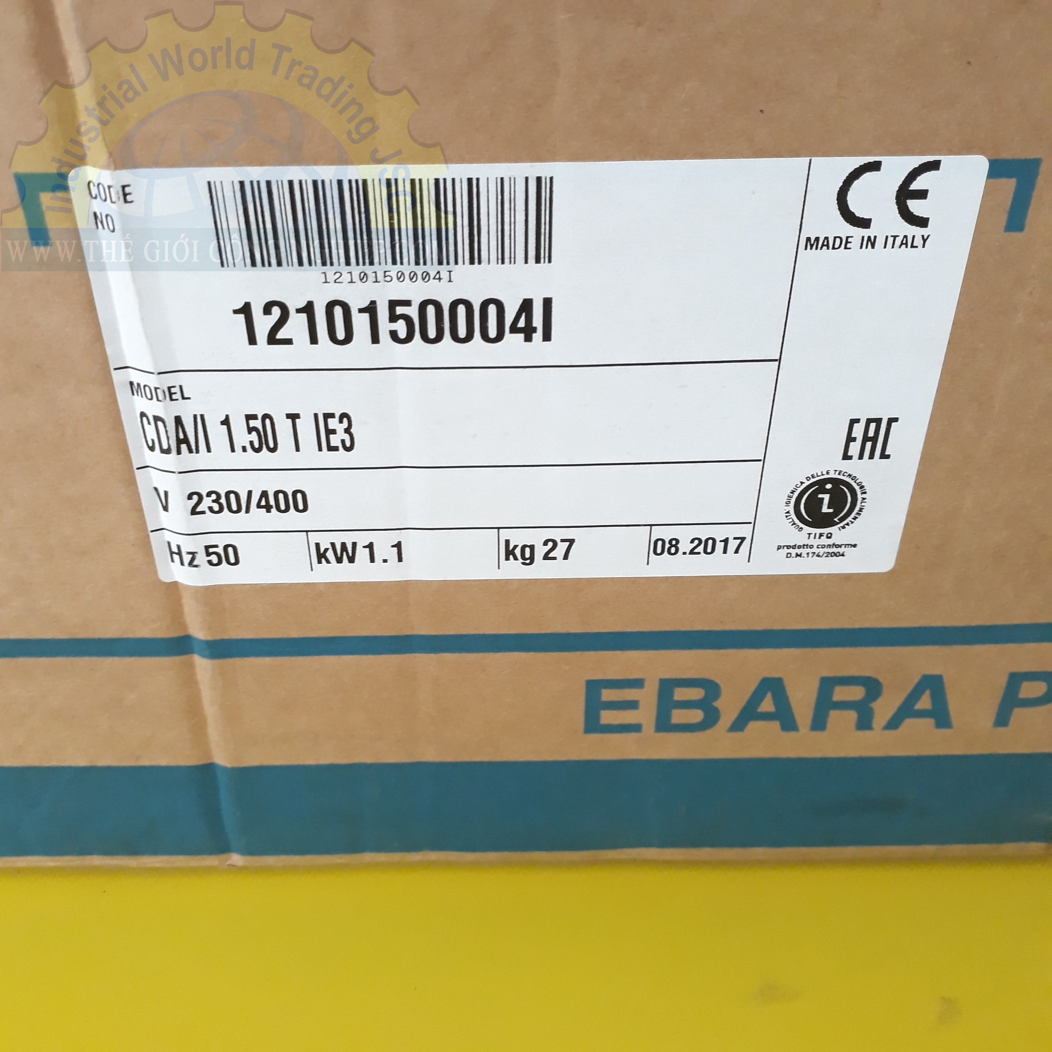 Bơm ly tâm 230/400V EBARA CDA/I 1.50 T IE3, công suất 1.1 KW