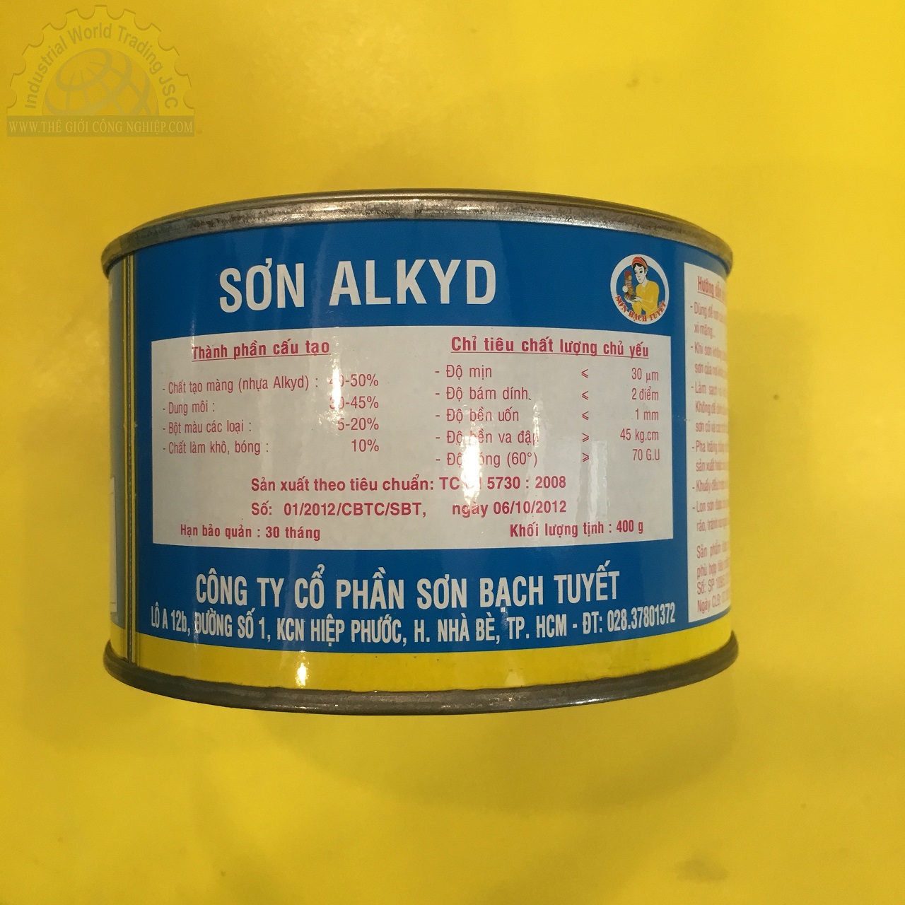 Sơn phủ alkyd (bóng) màu vàng lợt hộp 0.8kg Bạch Tuyết