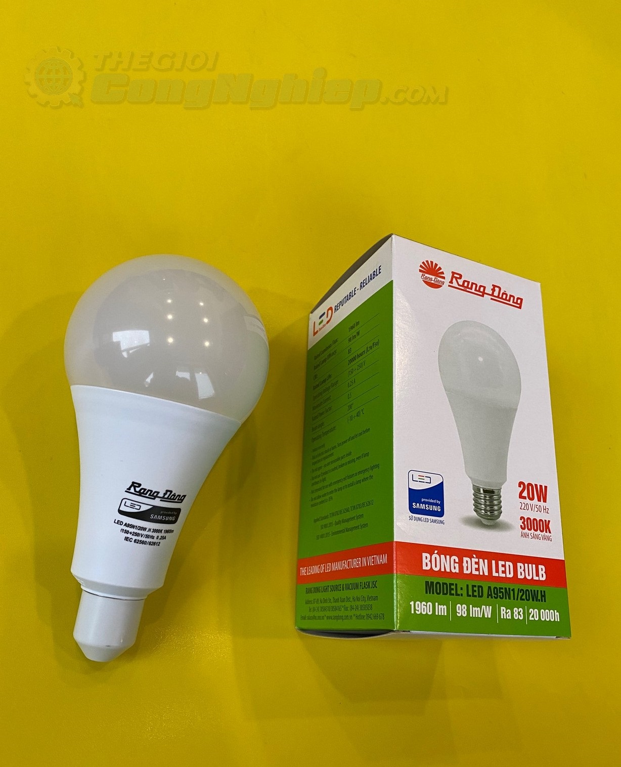 Bóng đèn led bulb tròn 20w Rạng đông LED A95N1/20W.H Ánh Sáng Vàng