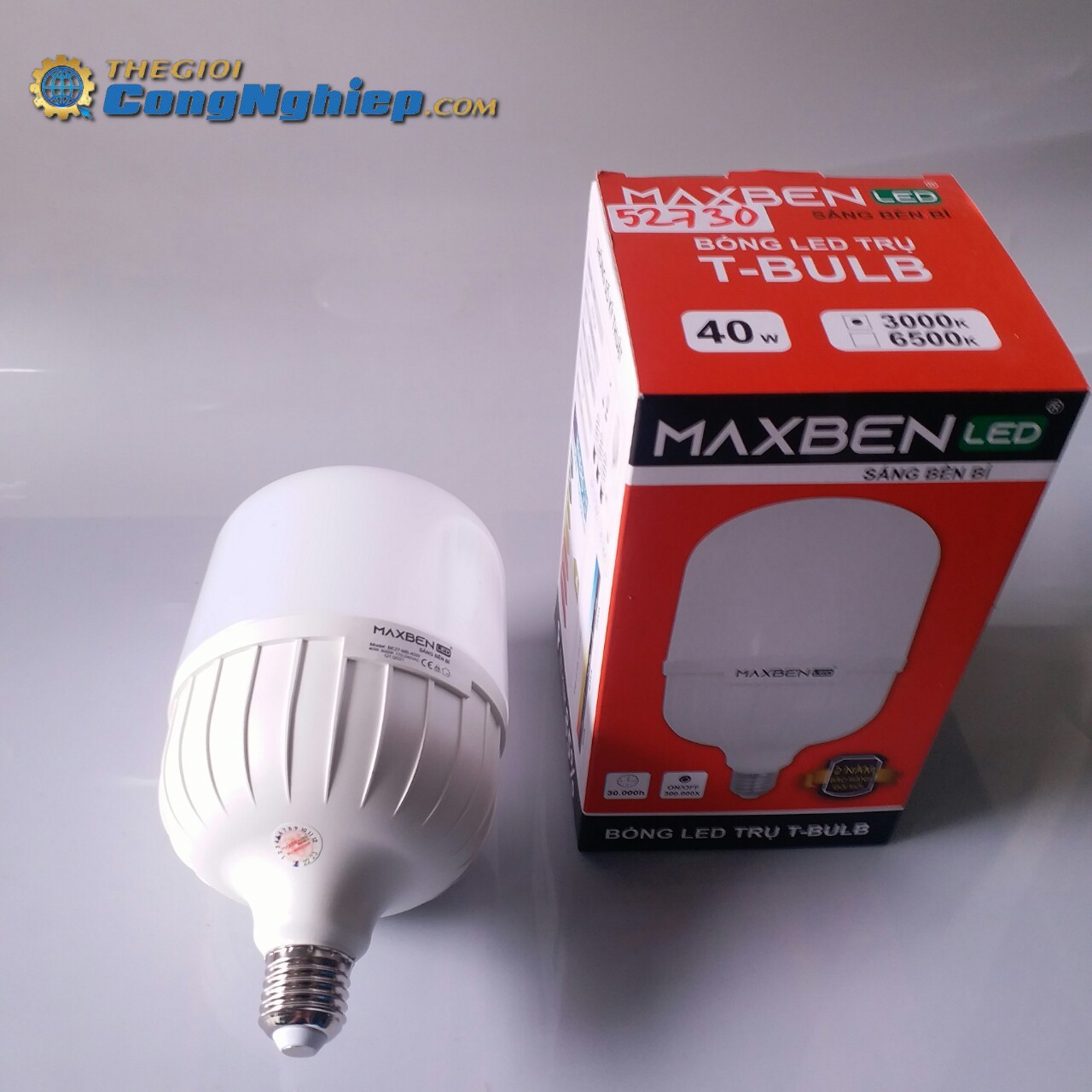  Đèn led bulb 40w 100-265vac maxben BE27-MB-T127-40-V, thân nhựa, ánh sáng vàng, đui đèn e27