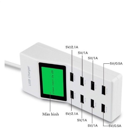 Ổ cắm sạc USB 8 cổng OEM, điện áp đầu vào 100-240V 50-60HZ, đầu ra 5V/8A, màn hình led hiển thị trạng thái sạc