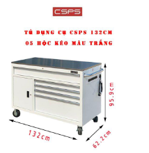 Tủ dụng cụ sơn tĩnh điện mặt bàn thép không gỉ 5 hộc tủ tải trọng 450kg kích thước 132 x 62.2 x 95.9cm CSPS VNTC13205BJ3M