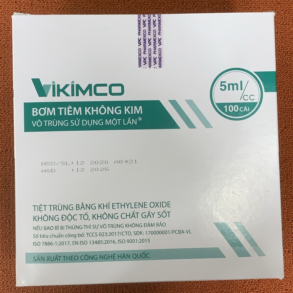 Bơm tiêm không kim vô trùng Vikimco, dung tích 5ml (5cc)