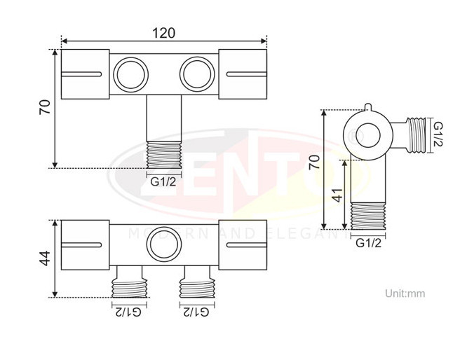 Van góc 2 đầu ra Angle Valve Dual Outlet, ren ngoài Ø20 chất liệu inox ZENTO ZT9820 (G1/2)