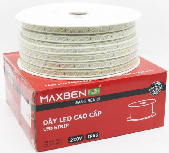 Đèn led dây MAXBEN LD-MB-220V-2835-180P-T 220V, ánh sáng trung tính(4000K), 3 hàng bòng led, 8W/m