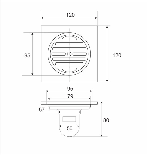 Phễu thoát sàn chống mùi hôi Zento ZT559, kích thước: 120x120x80mm