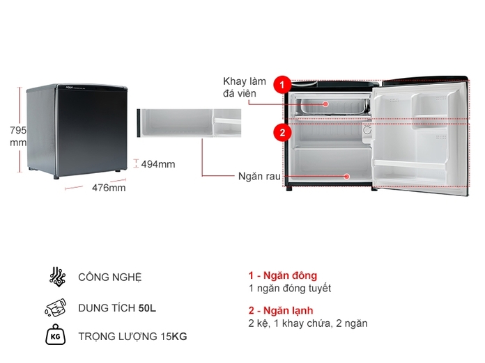 Tủ lạnh Aqua 50 lít AQR-D59FA (BS)