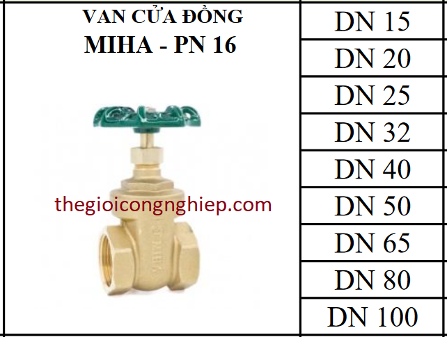 Van cửa đồng Ø21 Minh Hòa MIHA - PN16 DN15, mã sản phẩm M0037