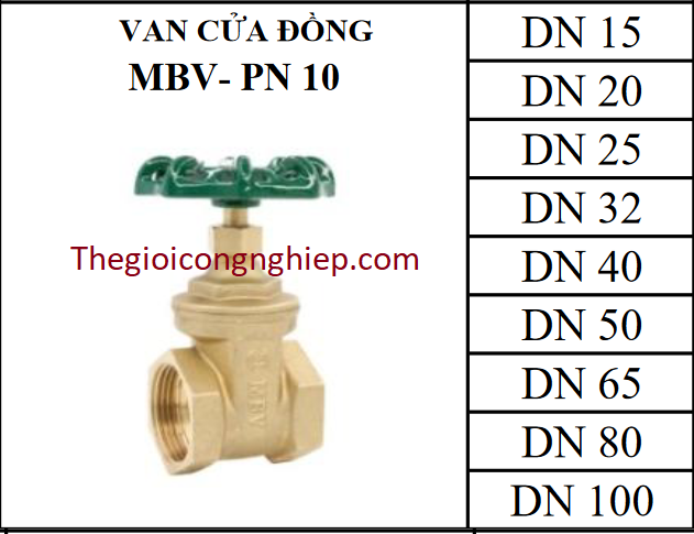 Van cửa đồng Minh Hòa Ø21 MBV - PN10 DN15, mã sản phẩm M0129