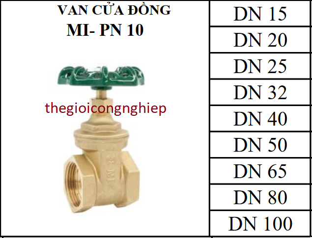 Van cửa đồng Minh Hòa Ø21 MI- PN10 DN15, mã sản phẩm M0211