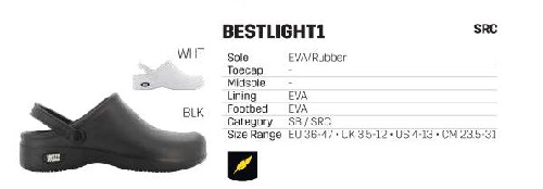 Dép chống trượt BESTLIGHT1 BLK size 46 màu Đen SafetyJogger