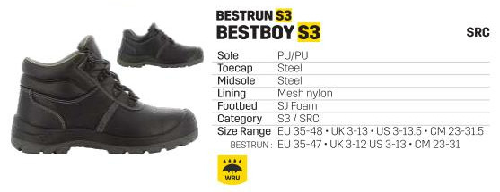 Giày bảo hộ BESTRUN S3 size 45 màu đen SafetyJogger
