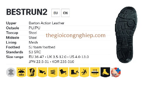 Giày bảo hộ BESTRUN2 size 39 màu đen SafetyJogger