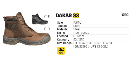 Giày bảo hộ Dakar S3 019 size 47 Safety Jogger
