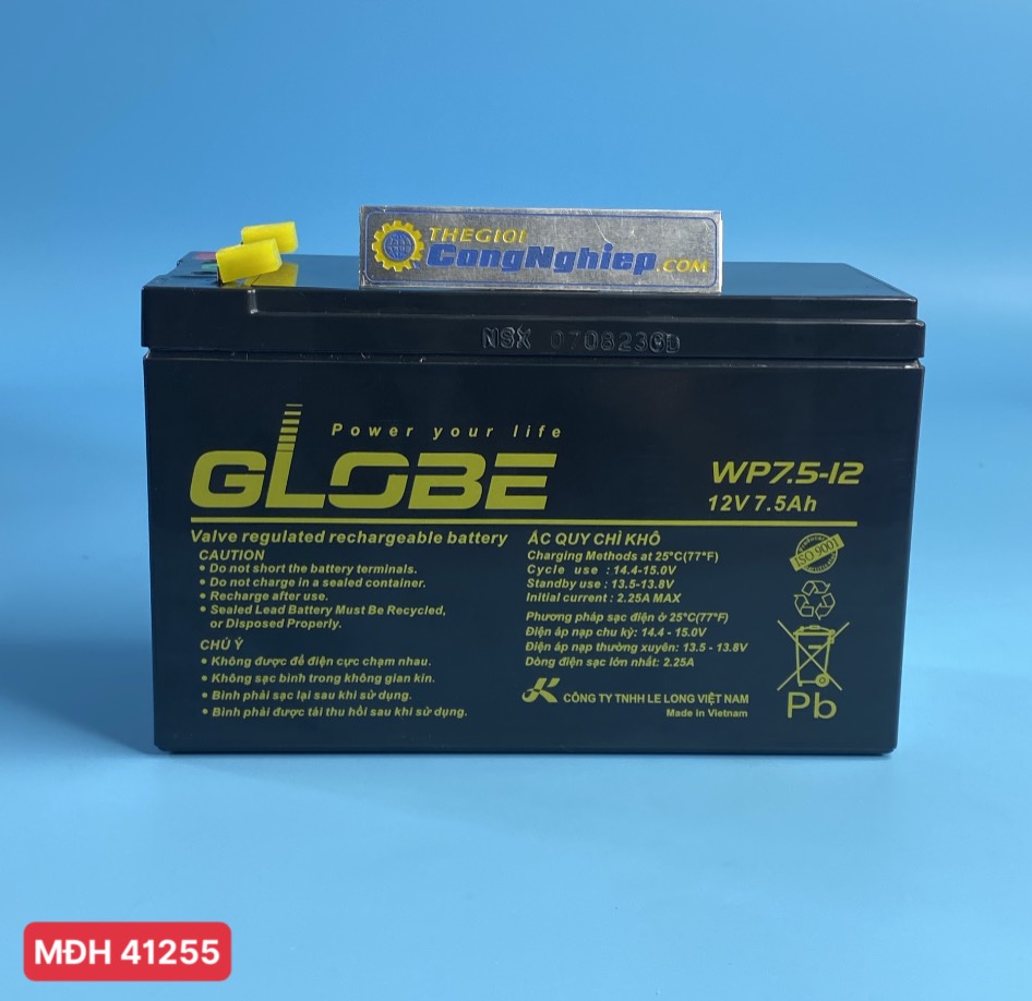 Bình ắc quy kín khí GLOBE WP7.5-12, 12V-7.5Ah 