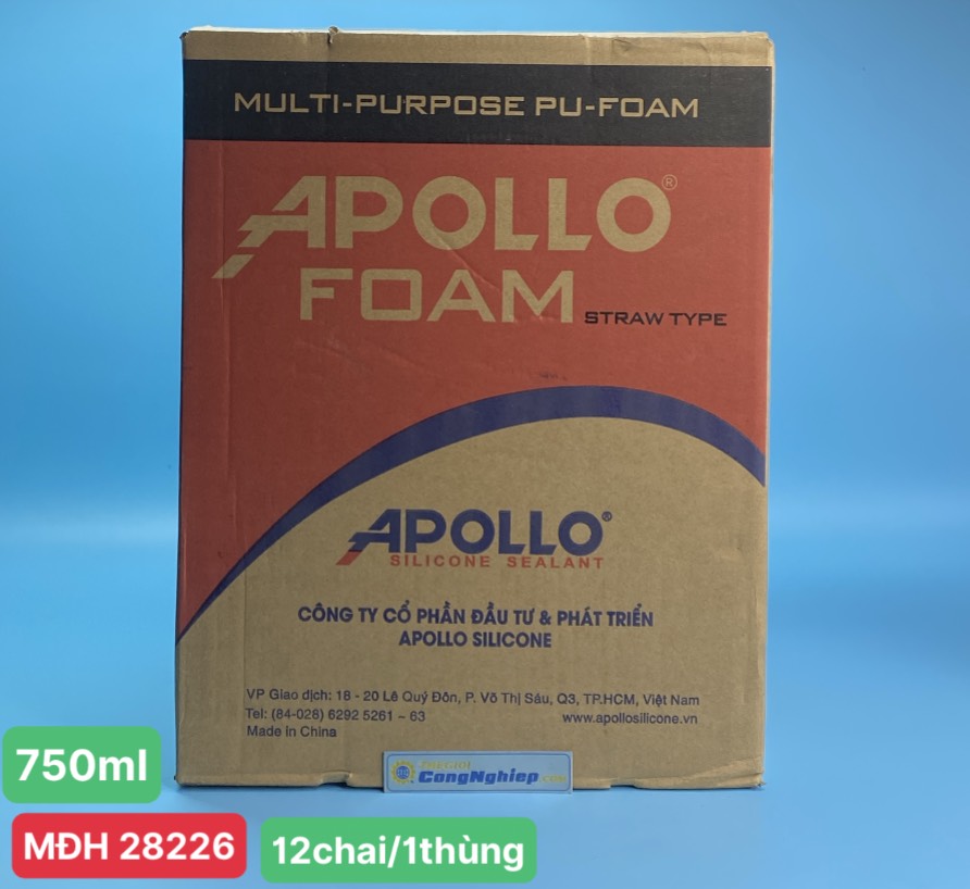 Keo bọt nở Foam apollo, 750ml dùng vòi,  12 chai/ 1 thùng