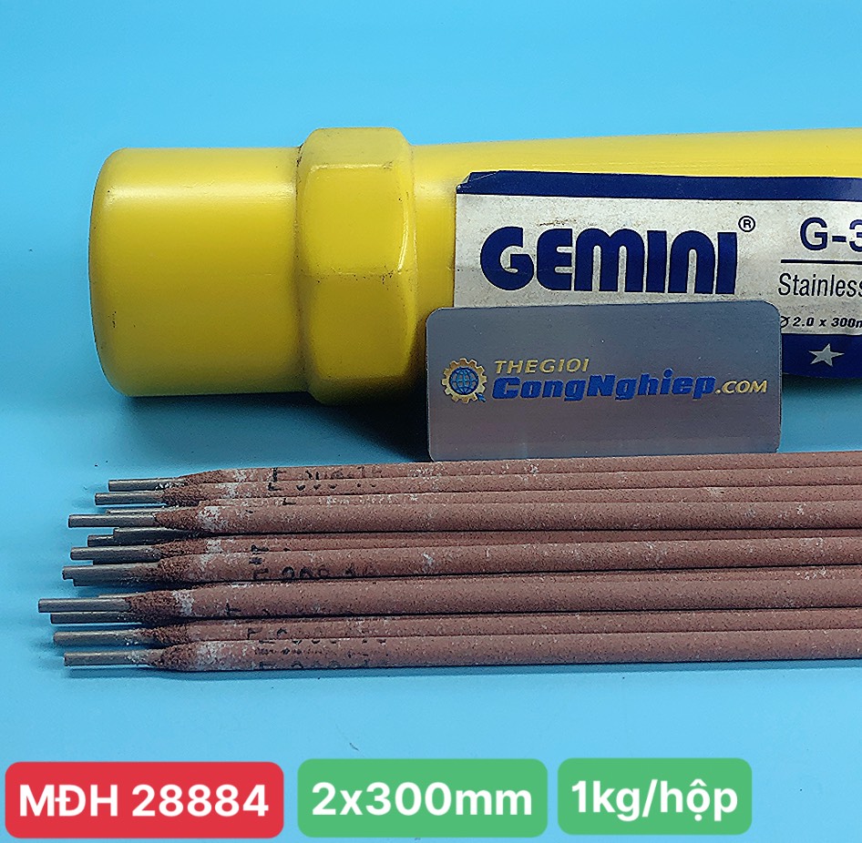 Que hàn inox 2.0mm Kim Tín Gemini G-308, kích thước 2.0x300mm, 1 kg/hộp, 12 hộp/ thùng