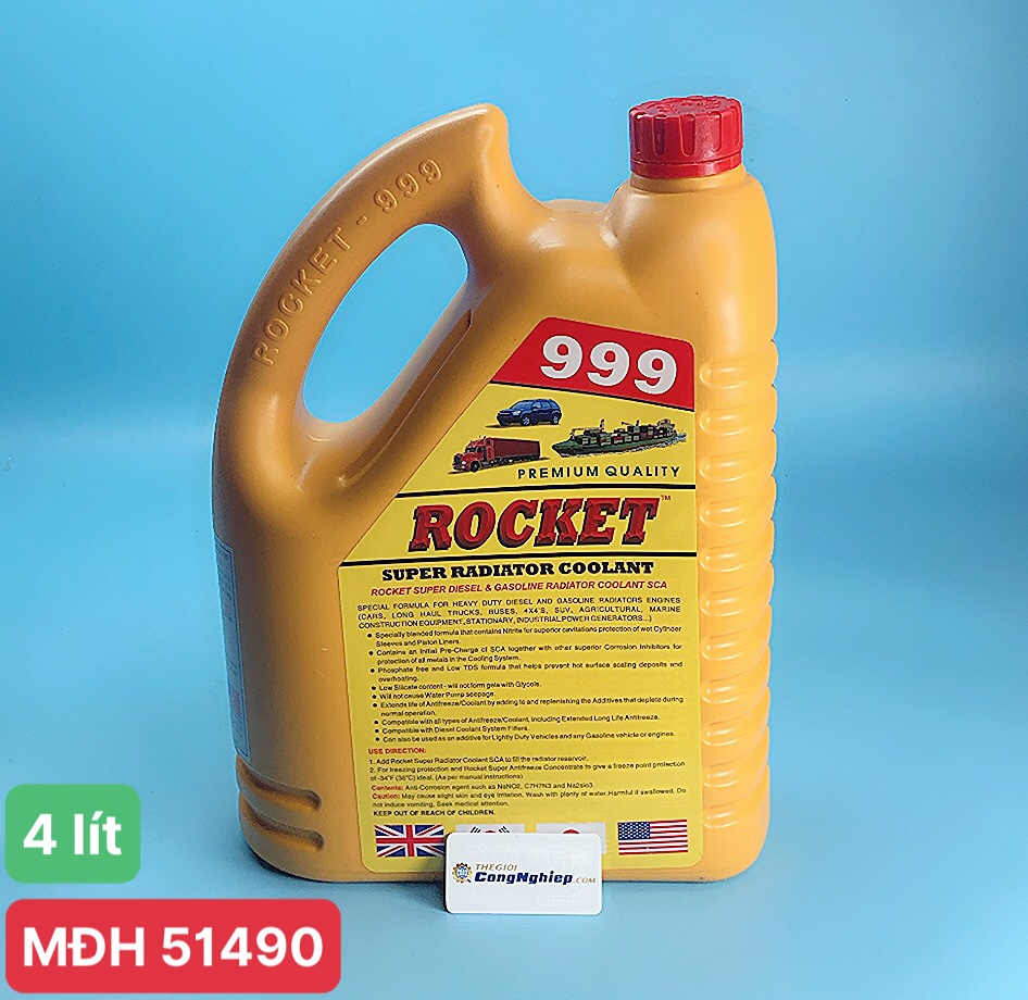 Nước làm mát động cơ Rocket 999 màu vàng , dung tích 4 lít