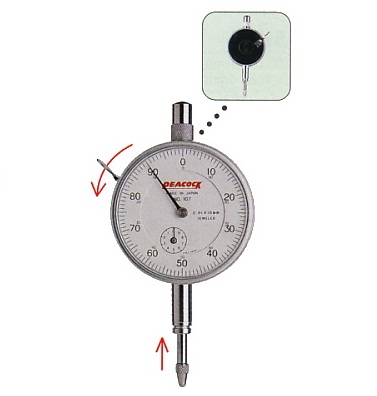 Đồng hồ so chân thẳng peacock 107-BL dải đo 0-10mm, độ phân giải 0.01mm.