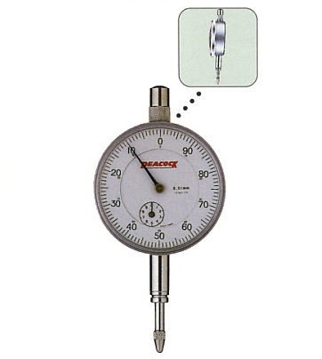 Đồng hồ so chân thẳng peacock 107F-T, dải đo 0-10mm, độ phân giải 0.01mm.