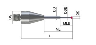 Đầu đo dùng cho máy đo 3 chiều Zeiss 626113-0050-020, đường kính 0.5mm, dài 20mm