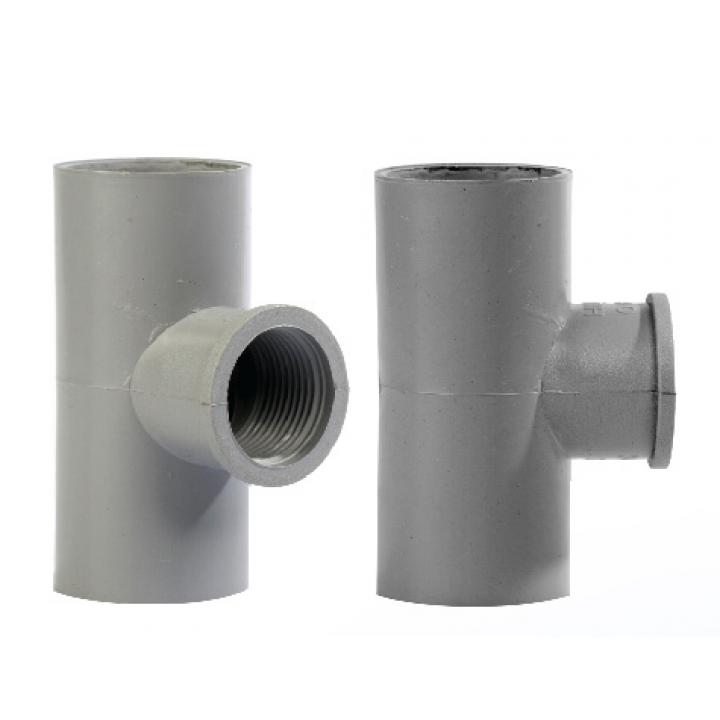 Nối ống dạng T giảm ren trong ø27 x 21 nhựa cứng PVC-U