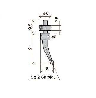 Đầu đo cho đồng hồ so ø2 peacock X-8, vít ren M2.5, bước ren 0.45mm, chất liệu hợp kim