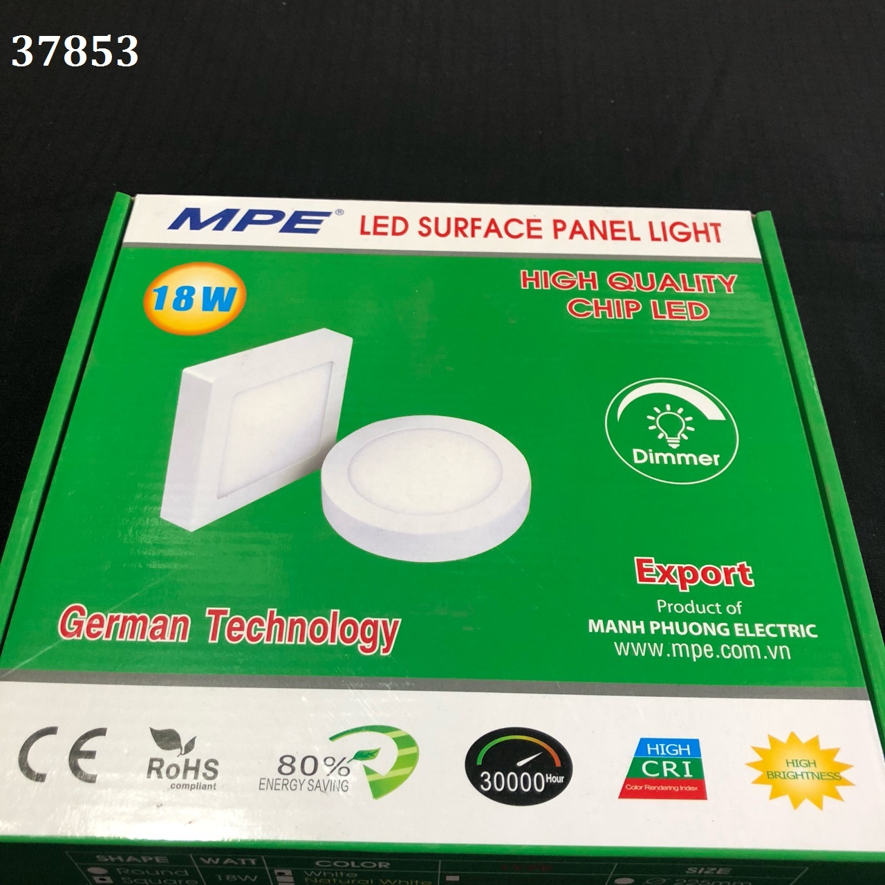 Đèn led panel ốp trần nổi vuông 18W MPE SSPL-18T, ánh sáng trắng, kích thước 217x217x35 mm, đóng gói 1 cái /hộp - 20 hộp /thùng