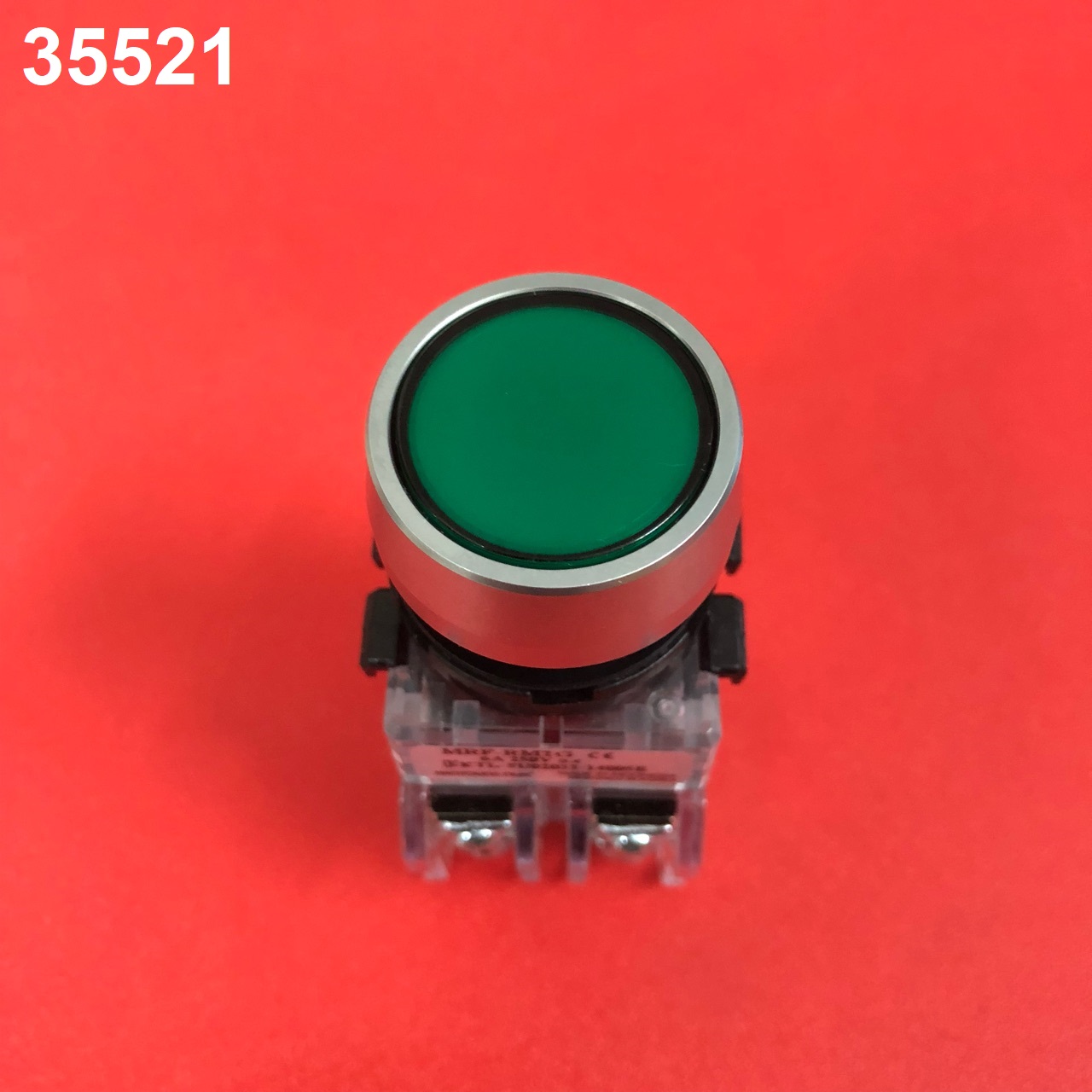 Nút nhấn không đèn viền nhôm HANYOUNG MRF-RM2G, phi 22 2NO + 2NC màu xanh