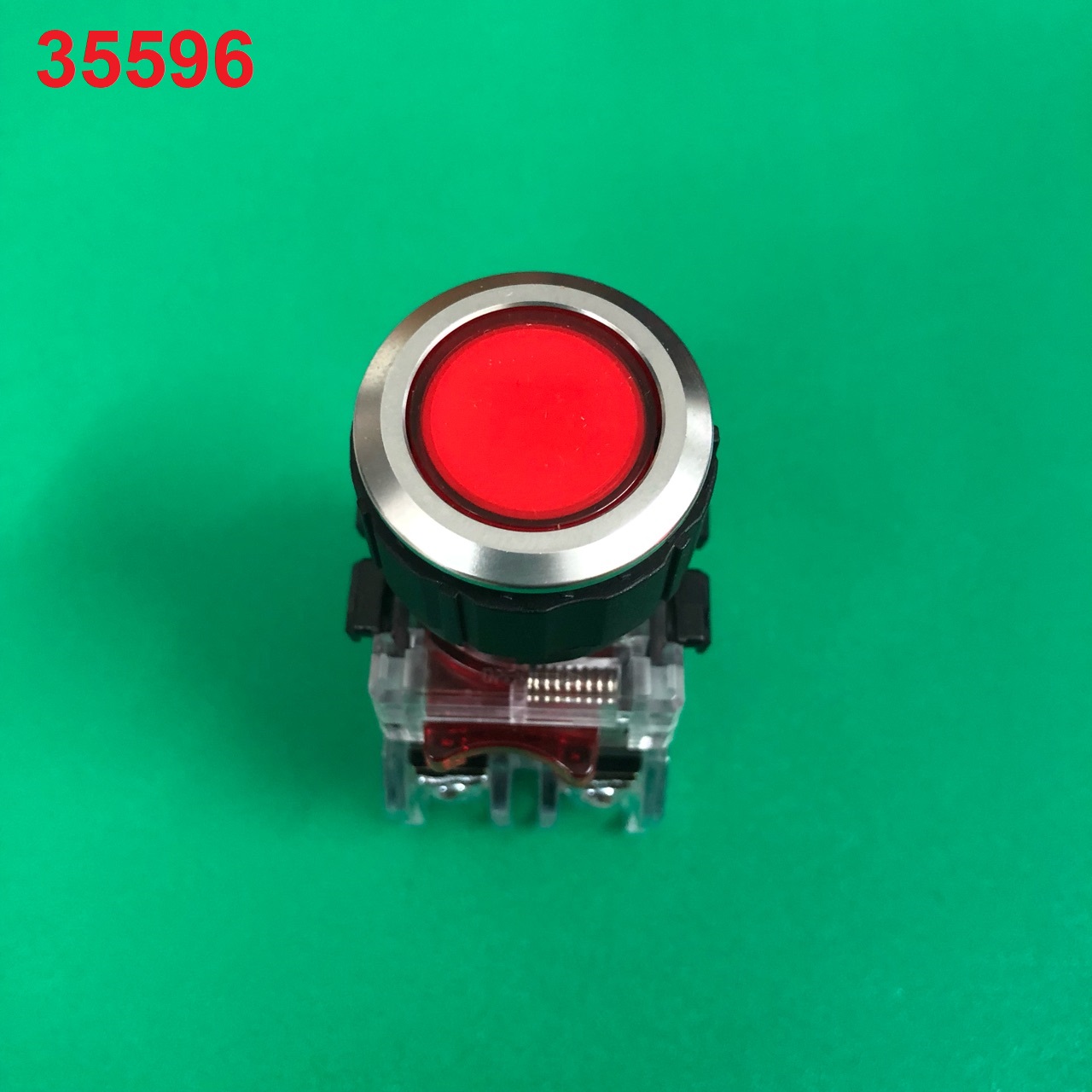 Nút nhấn không đèn viền nhôm HANYOUNG MRF-NM2R, phi 25 2NO + 2NC, màu đỏ 