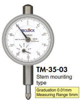 Đồng hồ so chân thẳng Teclock TM-35-03, 0-5mm/0.01mm