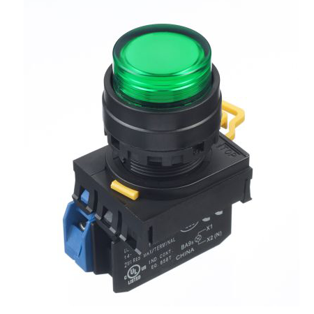 Nút nhấn đèn IDEC YW1L-M2E11Q4G, 24vdc, 1nc_1no, màu xanh dạng lồi