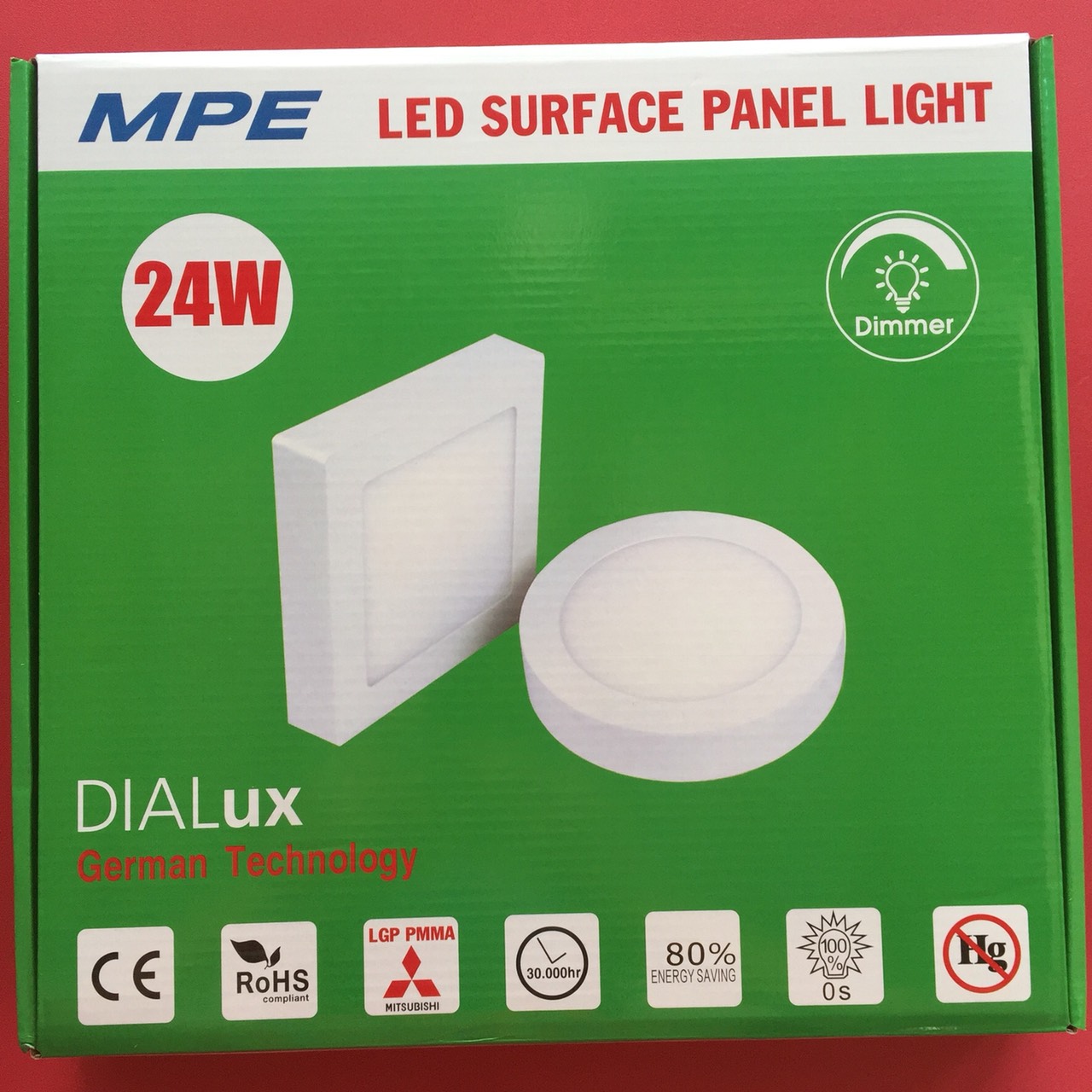 Đèn led panel ốp trần nổi vuông 24W MPE SSPL-24T, ánh sáng trắng, kích thước 300*300*25mm, đóng gói 1 cái/hộp, 10 cái/thùng