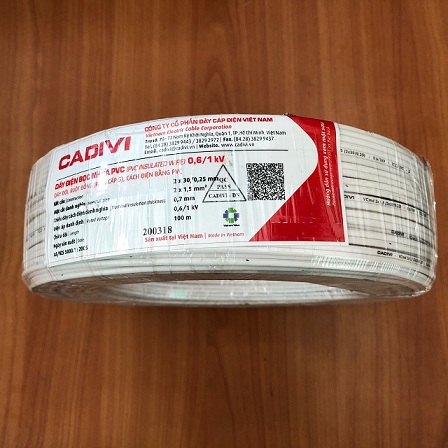 Dây cáp điện đôi mềm ovan VCmo Cadivi 2x2,5 màu trắng, ruột đồng bọc nhựa PVC, cuộn 100 mét, giá tính theo mét