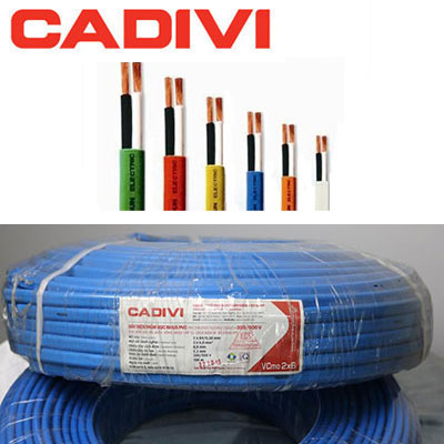 Dây cáp điện đôi mềm ovan Vcmo Cadivi 2x6.0 màu Trắng, ruột đồng bọc nhựa PVC, cuộn 100 mét