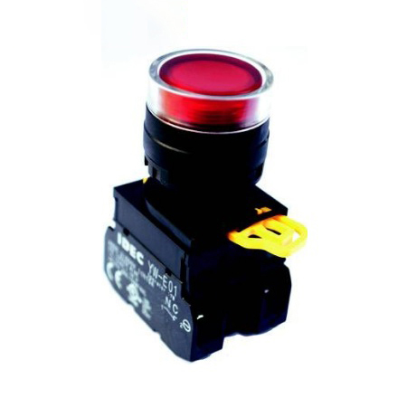 Nút nhấn nhả IDEC YW1L-MF2E10QM3(R), màu đỏ 22mm, 1NO, có đèn, loại phẳng, IP 65 ngoài mặt tủ
