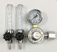 Đồng hồ đo khí argon 2 vòi ra ren ngoài phi 21, chất liệu hợp kim
