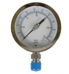 Đồng hổ đo áp suất 0-15 psi mặt 100mm ren 1/2'' NPT